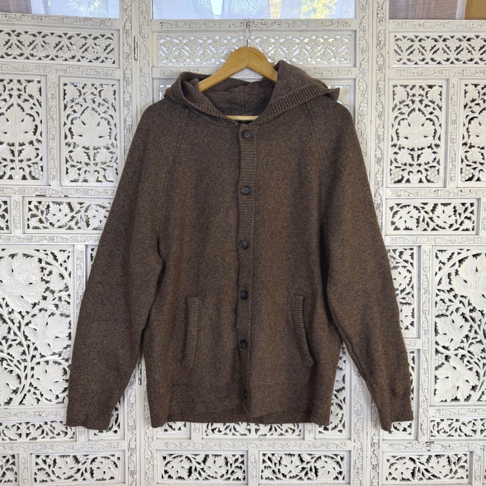 Banana Republic Wool Blend Brown Button Hooded Cardigan Mens Large Fisherman